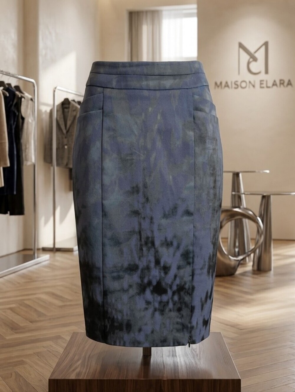 931 bebe Abstract Tie-Dye Pencil Skirt - Dark Gray & Black Size 4